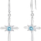 AZURE LEAF FANCIME Cross Dangle Drop Earrings 925 Sterling Silver Dainty Round Birthstone Earring Fine Jewelry Birthday Gifts for Her Women