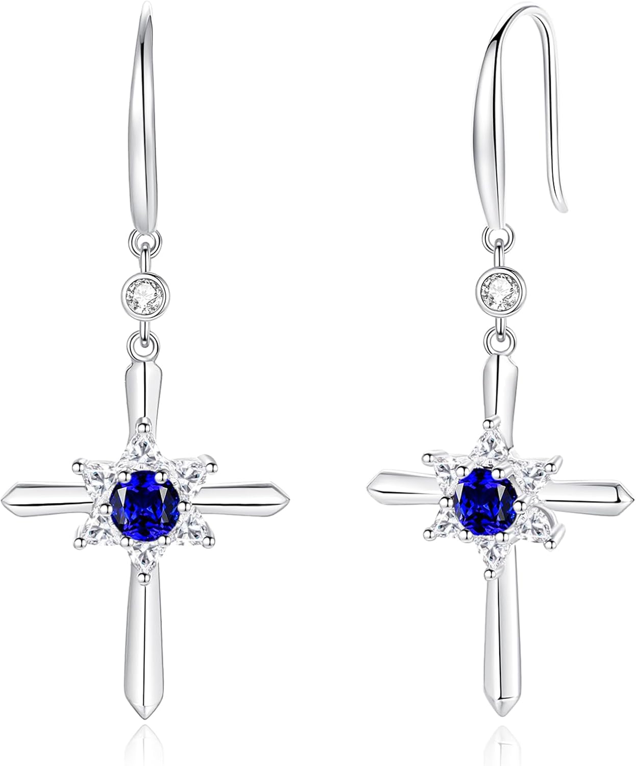 AZURE LEAF FANCIME Cross Dangle Drop Earrings 925 Sterling Silver Dainty Round Birthstone Earring Fine Jewelry Birthday Gifts for Her Women