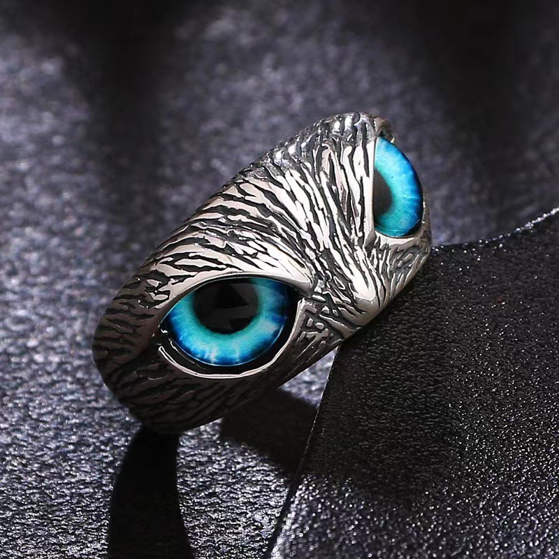 AZURE LEAF Adjustable Owl Ring with Evil Eye Design