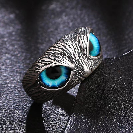 AZURE LEAF Adjustable Owl Ring with Evil Eye Design