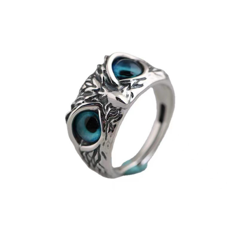 AZURE LEAF Adjustable Owl Ring with Evil Eye Design